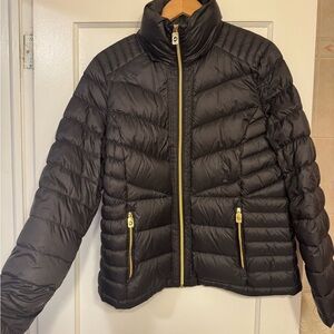 MICHAEL Michael Kors Black Puffer Jacket with Gold Accents